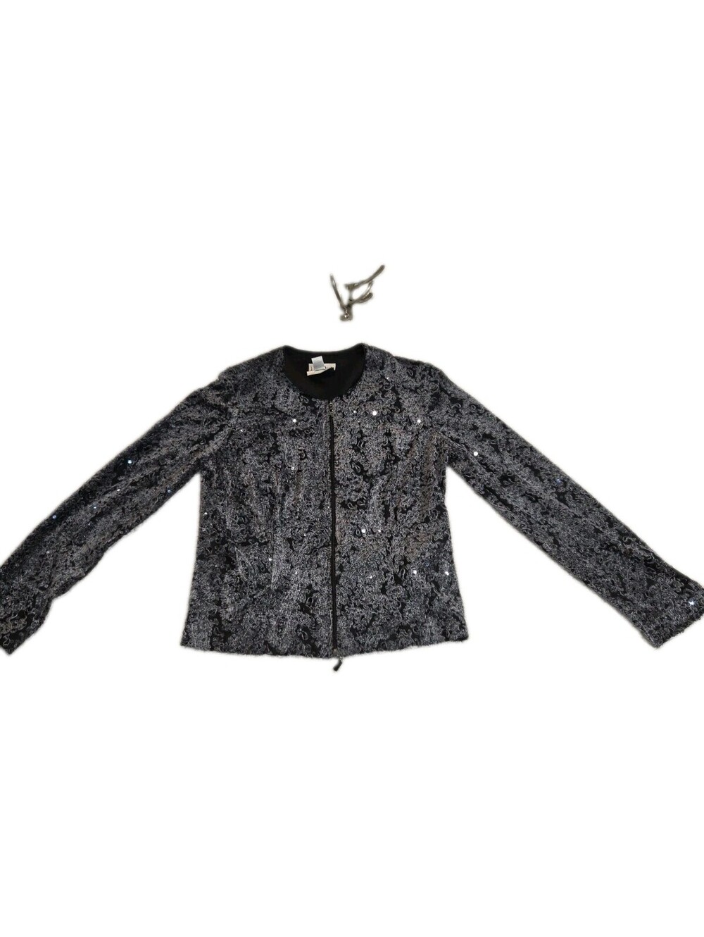 joseph ribkoff jacket size 10 Sequined Silver Paisley Pattern Vtg Zip 90s Y2k